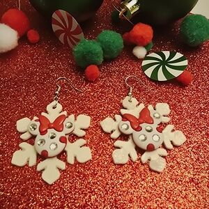 Festive Snowflake Earrings with Red Bows